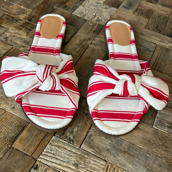 J Crew Red White Striped Knotted Slide Sandals Size 10 - Picture 1 of 8